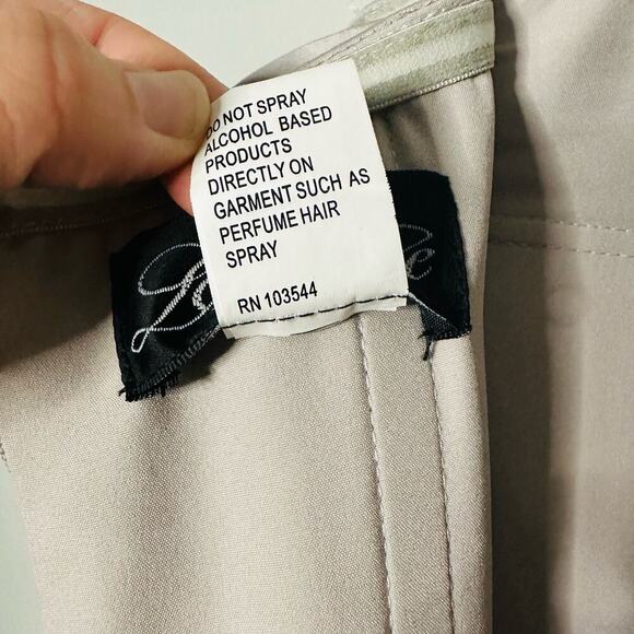 La Femme Pleated Bodice Strapless Silver Satin High Slit Gown Dress size 12 - Picture 13 of 16